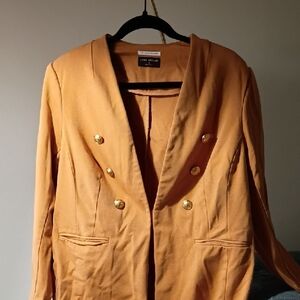 Lane Bryant Mustard Double-Breasted Blazer with Gold Buttons
